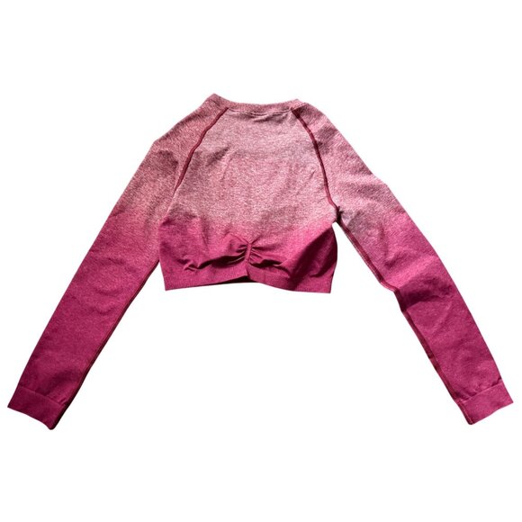 Gymshark Set Adapt Ombre Seamless Leggings & Long Sleeve Crop Top Burgundy Mediu - Picture 14 of 16